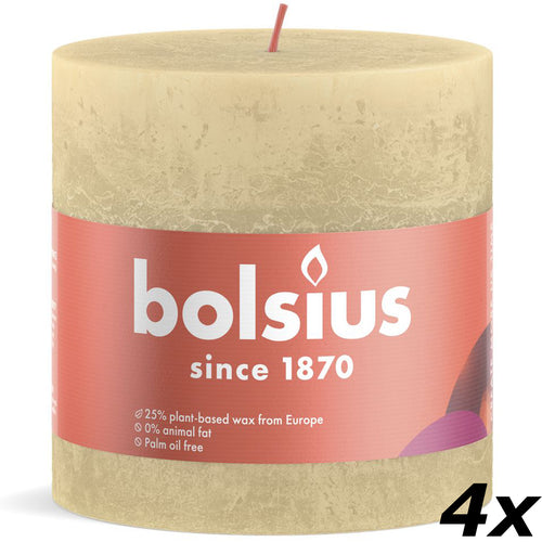 Lot de 4 bougies piliers - Hauteur 10 cm - Diamètre 10 cm - Style rustique - Beige avoine