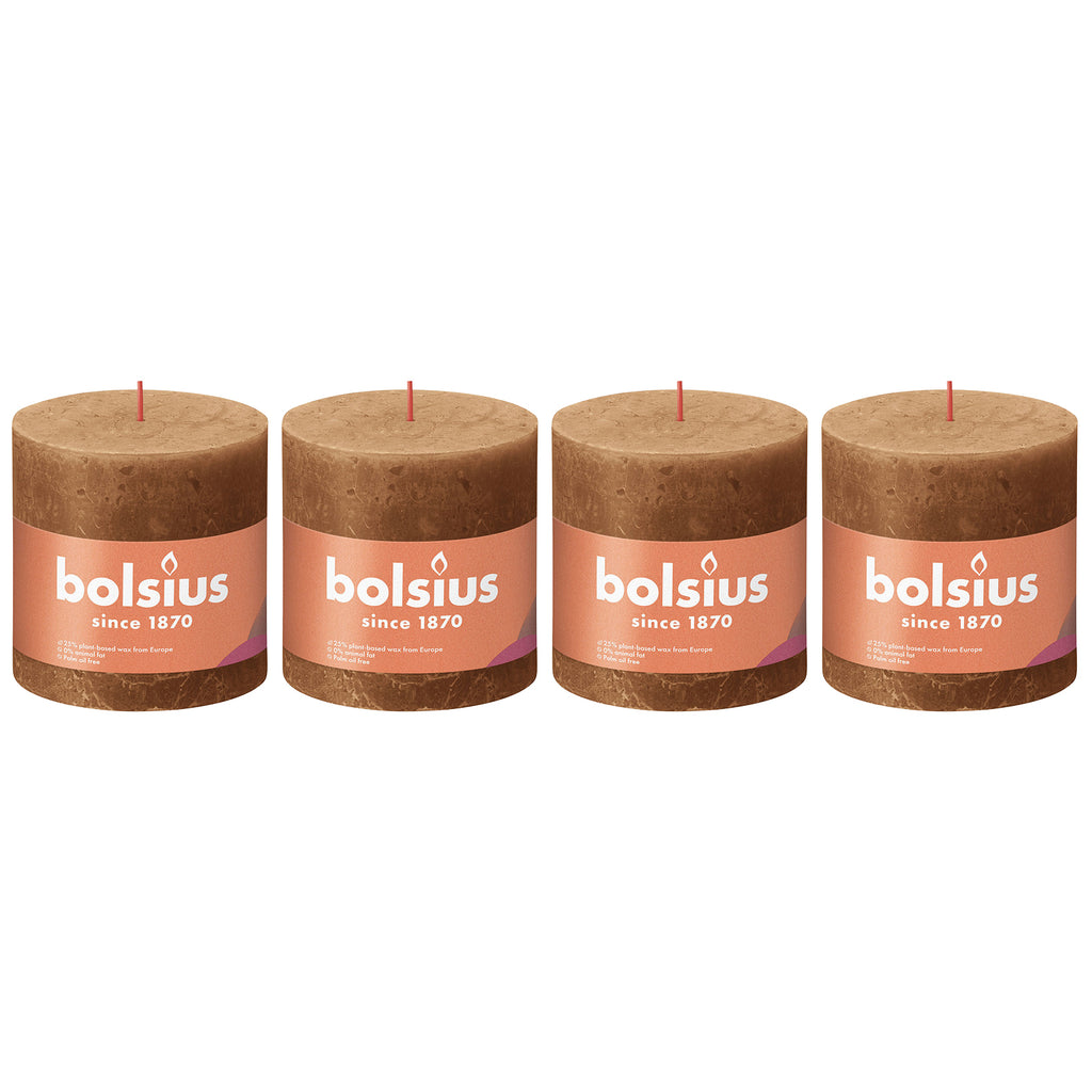 4er-Set Stumpenkerze - Höhe 10 cm - Durchmesser 10 cm - Rustik - Gewürzbraun