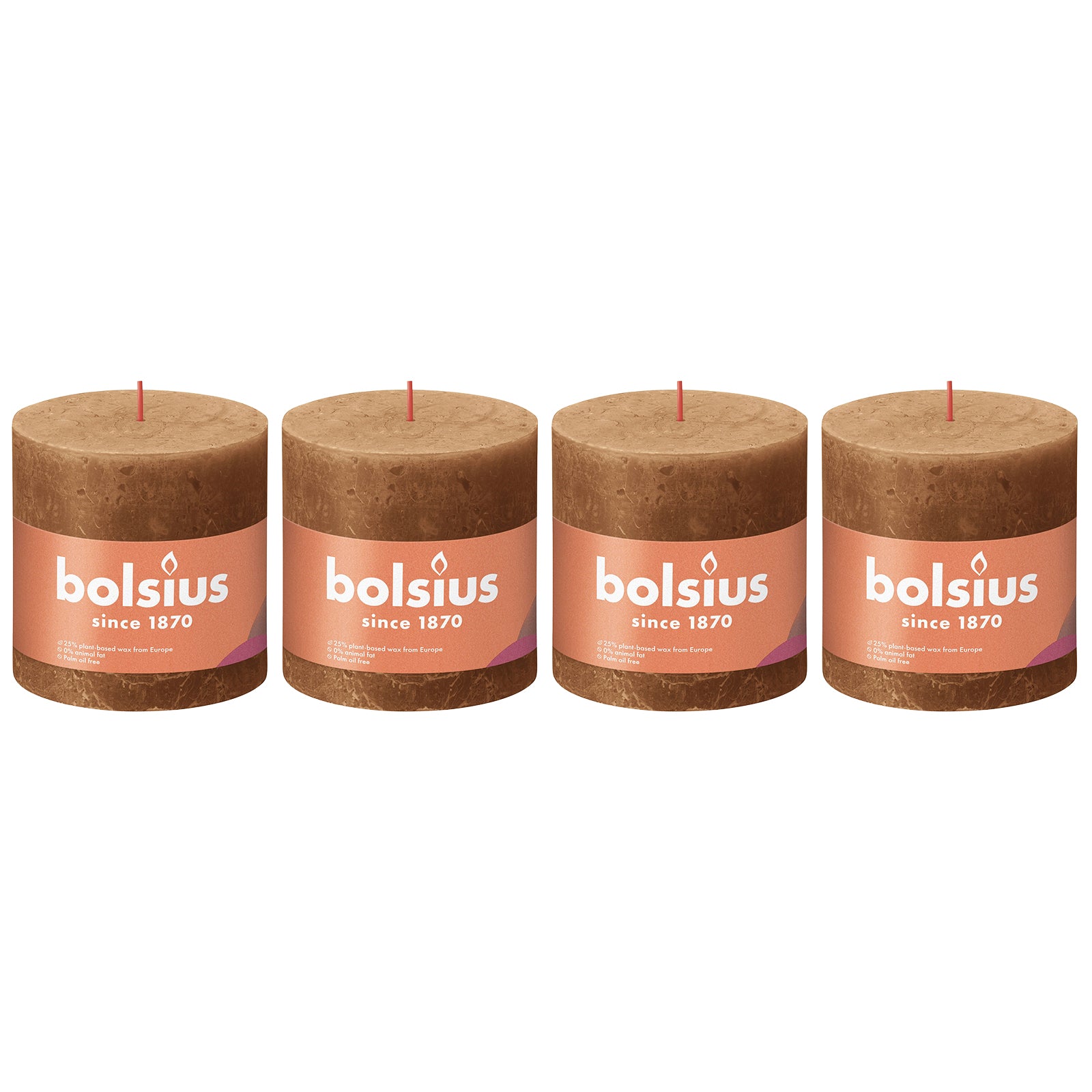 4er-Set Stumpenkerze - Höhe 10 cm - Durchmesser 10 cm - Rustik - Gewürzbraun