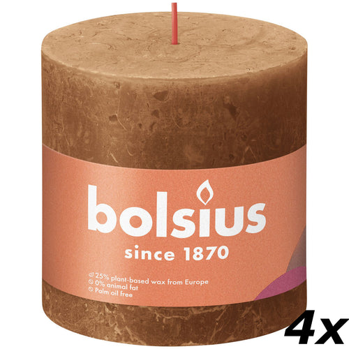 Lot de 4 bougies piliers - Hauteur 10 cm - Diamètre 10 cm - Style rustique - Brun épicé