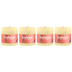 Lot de 4 bougies piliers - Hauteur 10 cm - Diamètre 10 cm - Style rustique - Jaune beurre