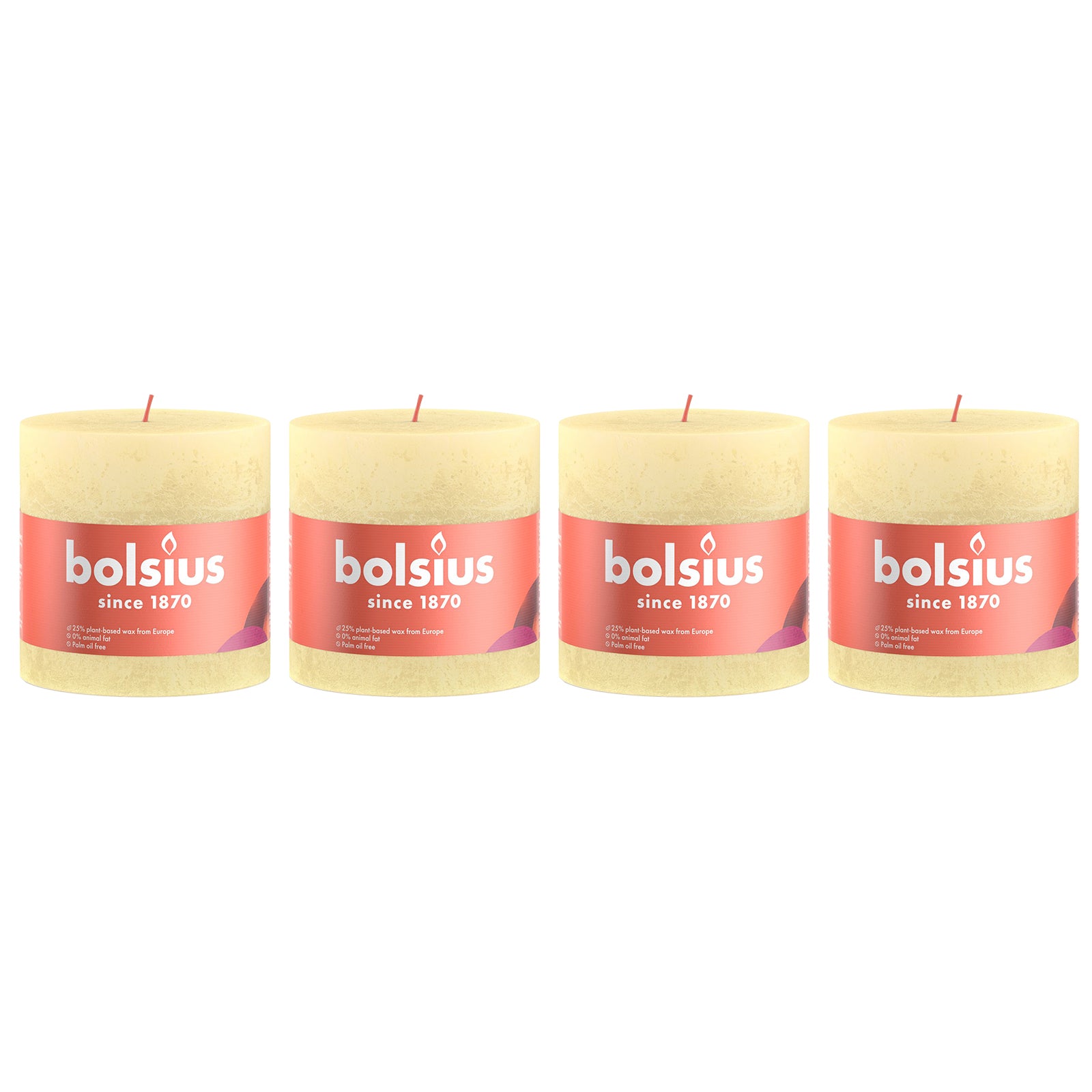 Lot de 4 bougies piliers - Hauteur 10 cm - Diamètre 10 cm - Style rustique - Jaune beurre