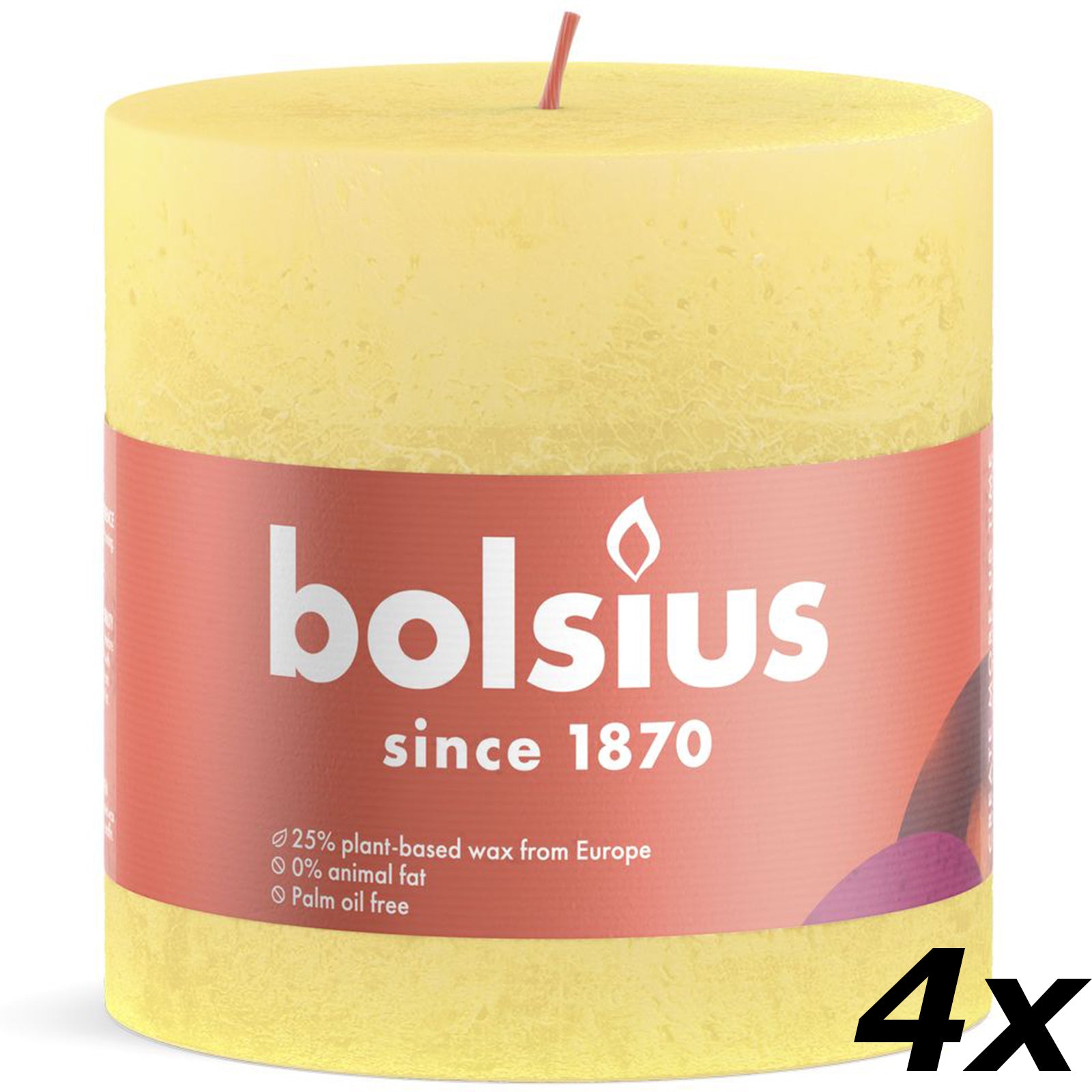 4er-Set Stumpenkerze - Höhe 10 cm - Durchmesser 10 cm - Rustik - Sonnengelb