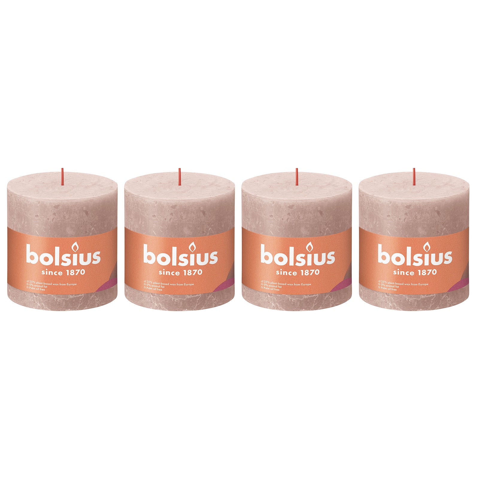 4er-Set Stumpenkerze - Höhe 10 cm - Durchmesser 10 cm - Rustik - Nebliges Rosa