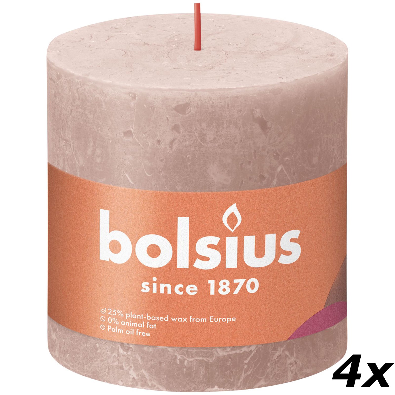 4er-Set Stumpenkerze - Höhe 10 cm - Durchmesser 10 cm - Rustik - Nebliges Rosa