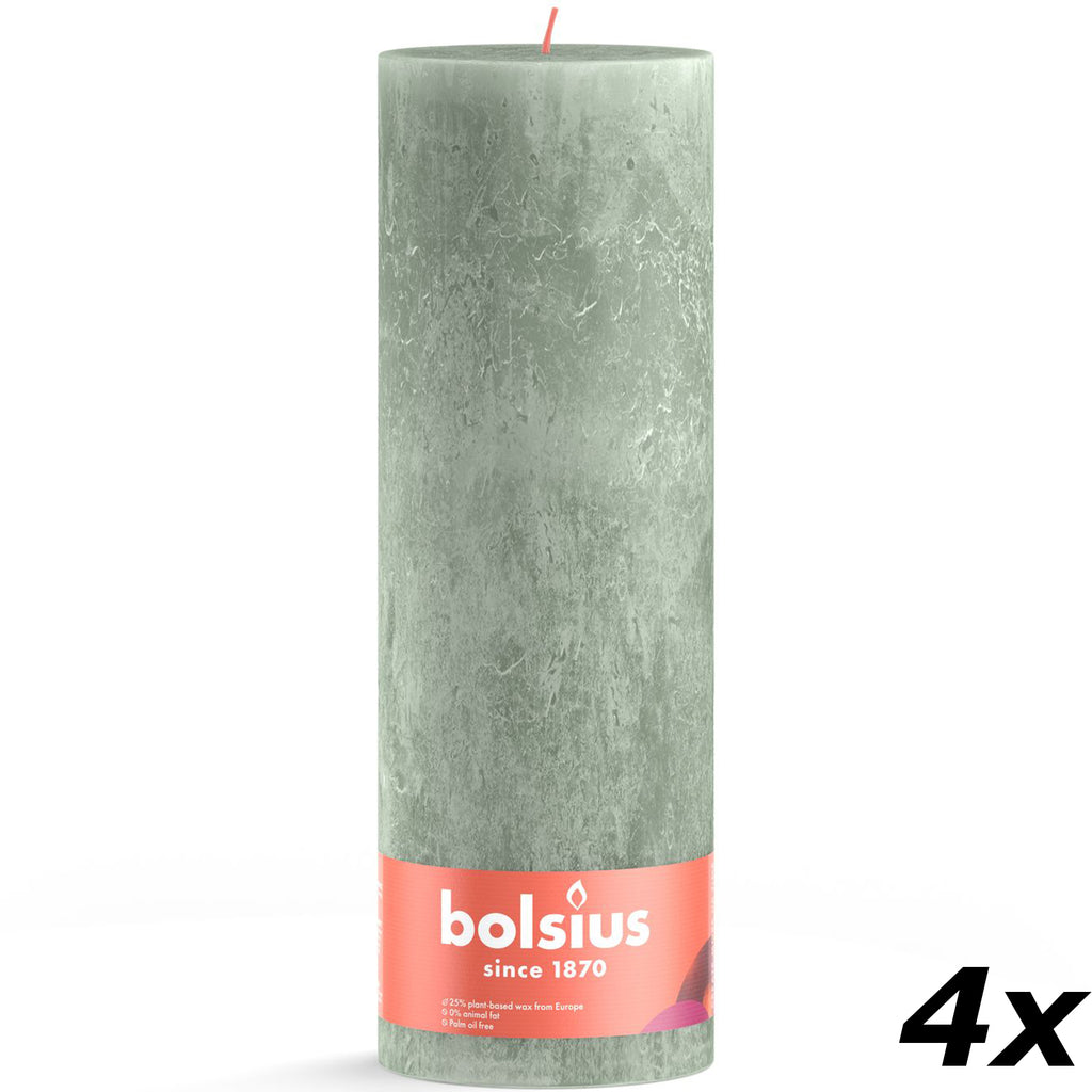 4er-Set Stumpenkerze - Höhe 10 cm - Durchmesser 10 cm - Rustik - Jade Grün