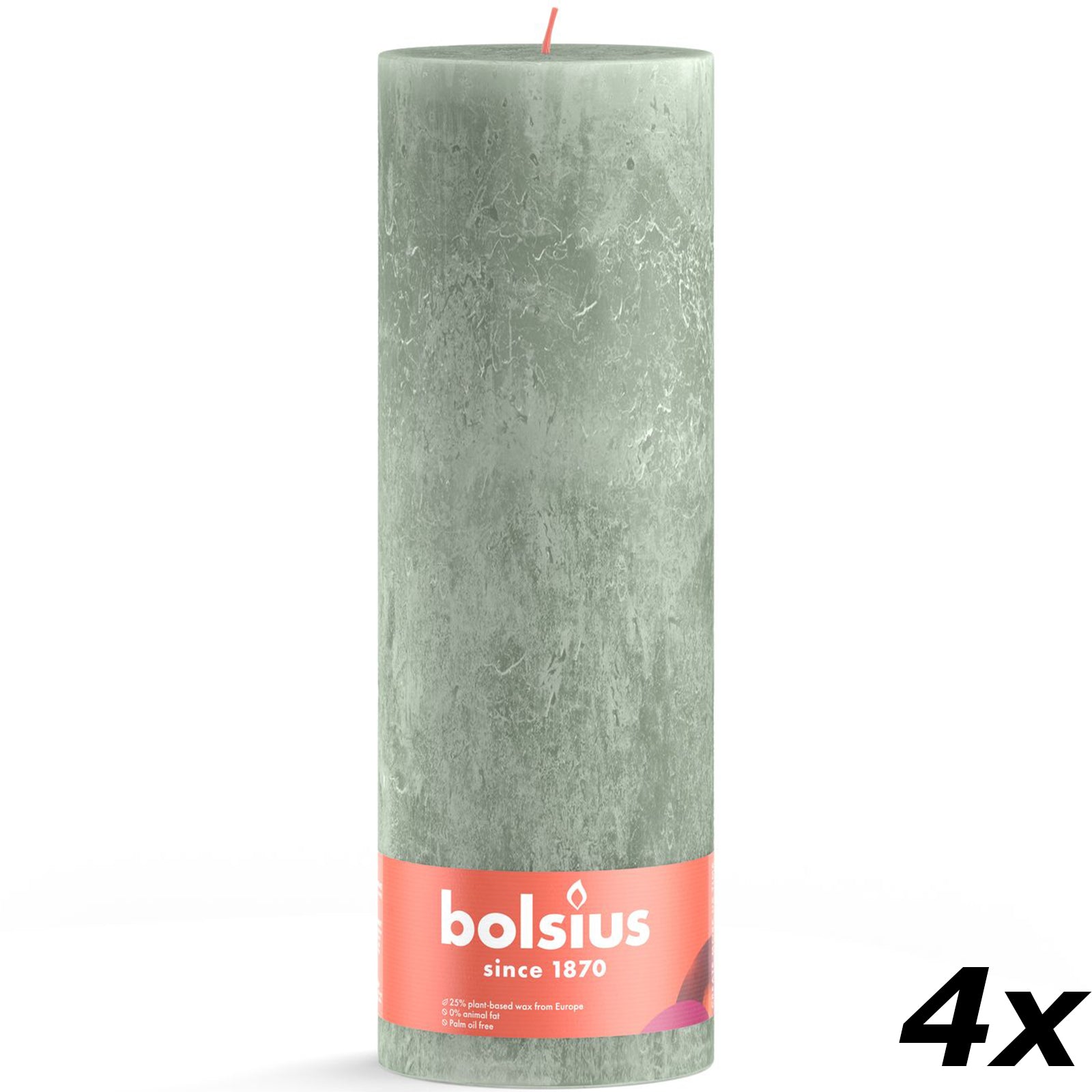 4er-Set Stumpenkerze - Höhe 10 cm - Durchmesser 10 cm - Rustik - Jade Grün