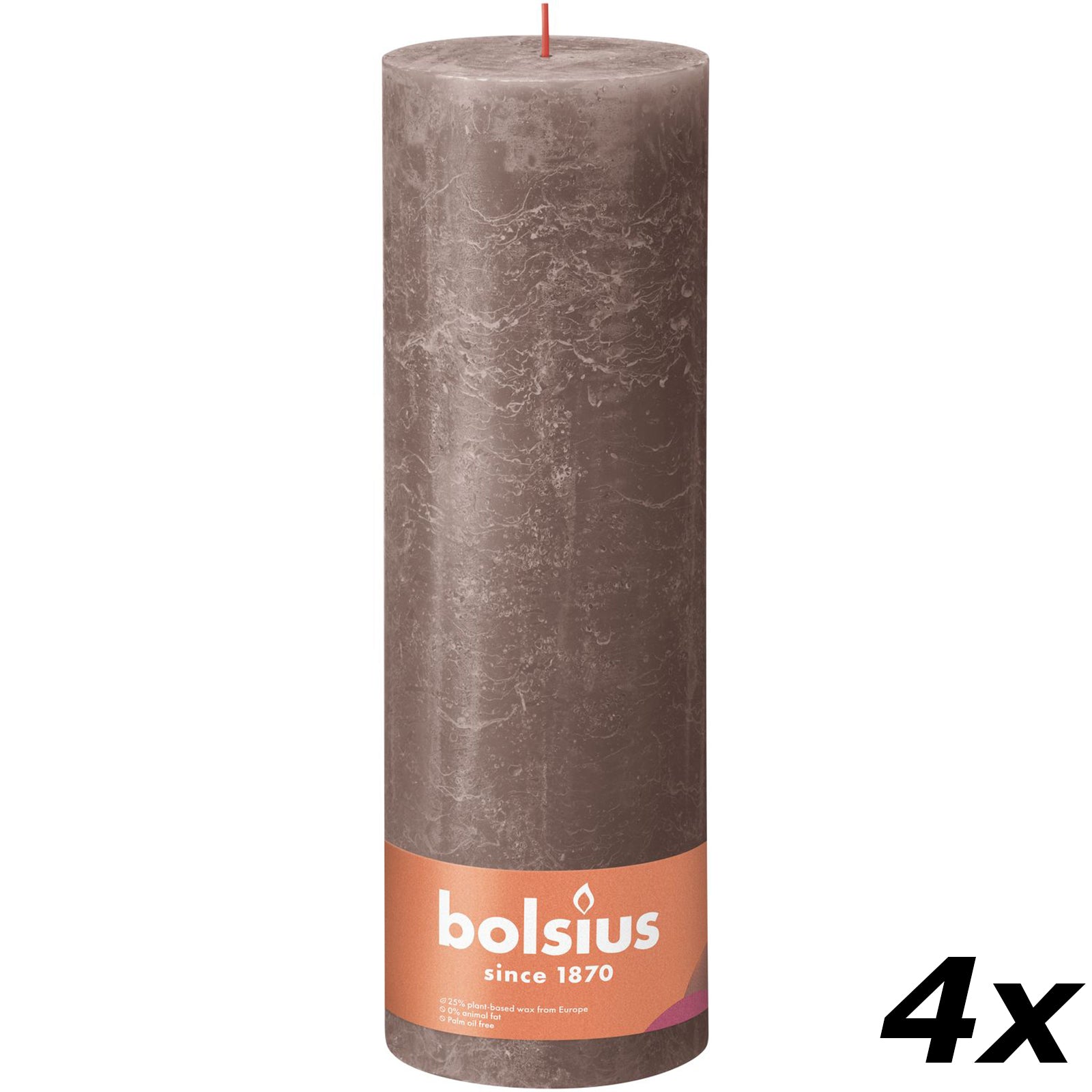 4er-Set Stumpenkerze - Höhe 30 cm - Durchmesser 10 cm - Rustik - Rustikales Taupe