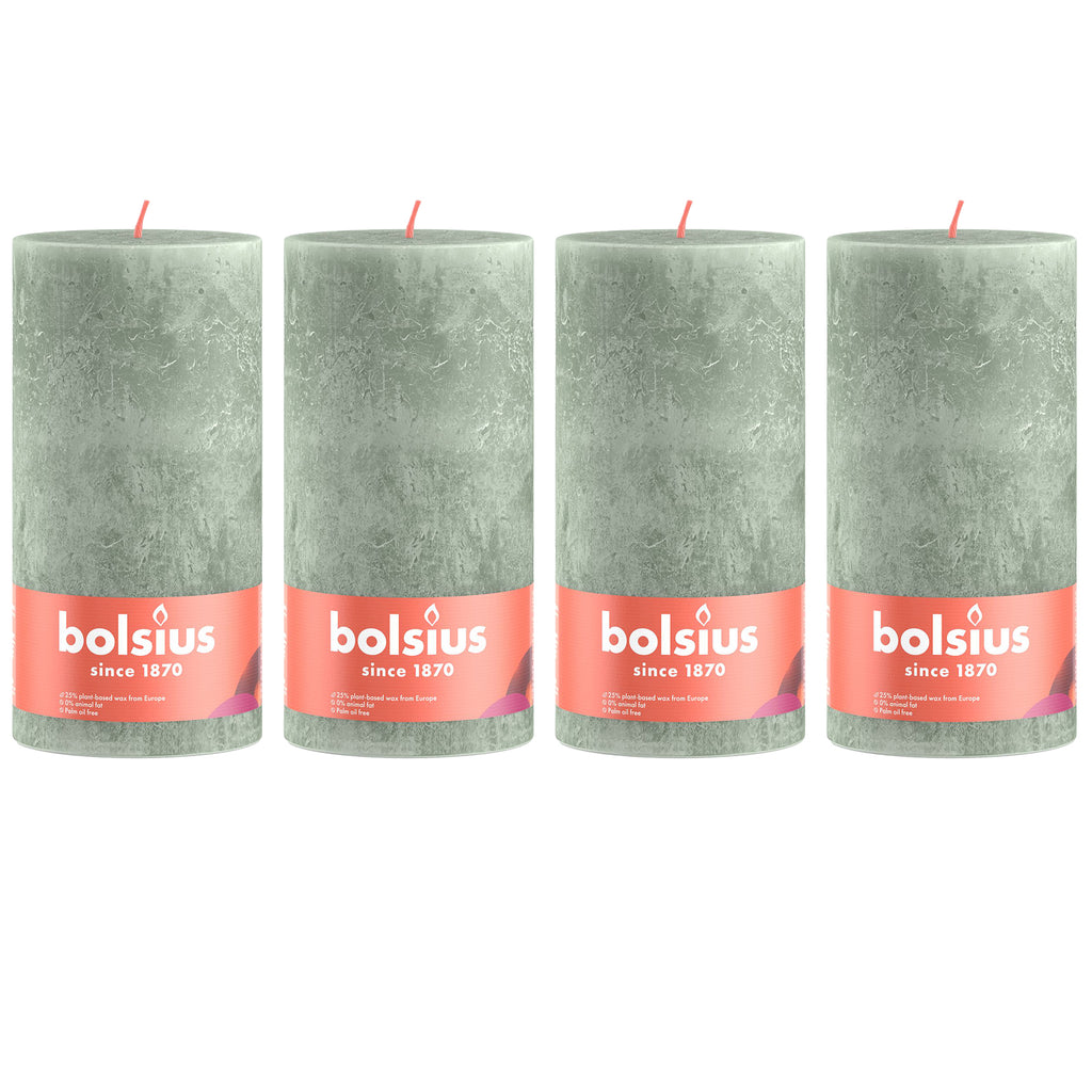 Ensemble de 4 bougies piliers - Hauteur 30 cm - Diamètre 10 cm - Style rustique - Vert jade