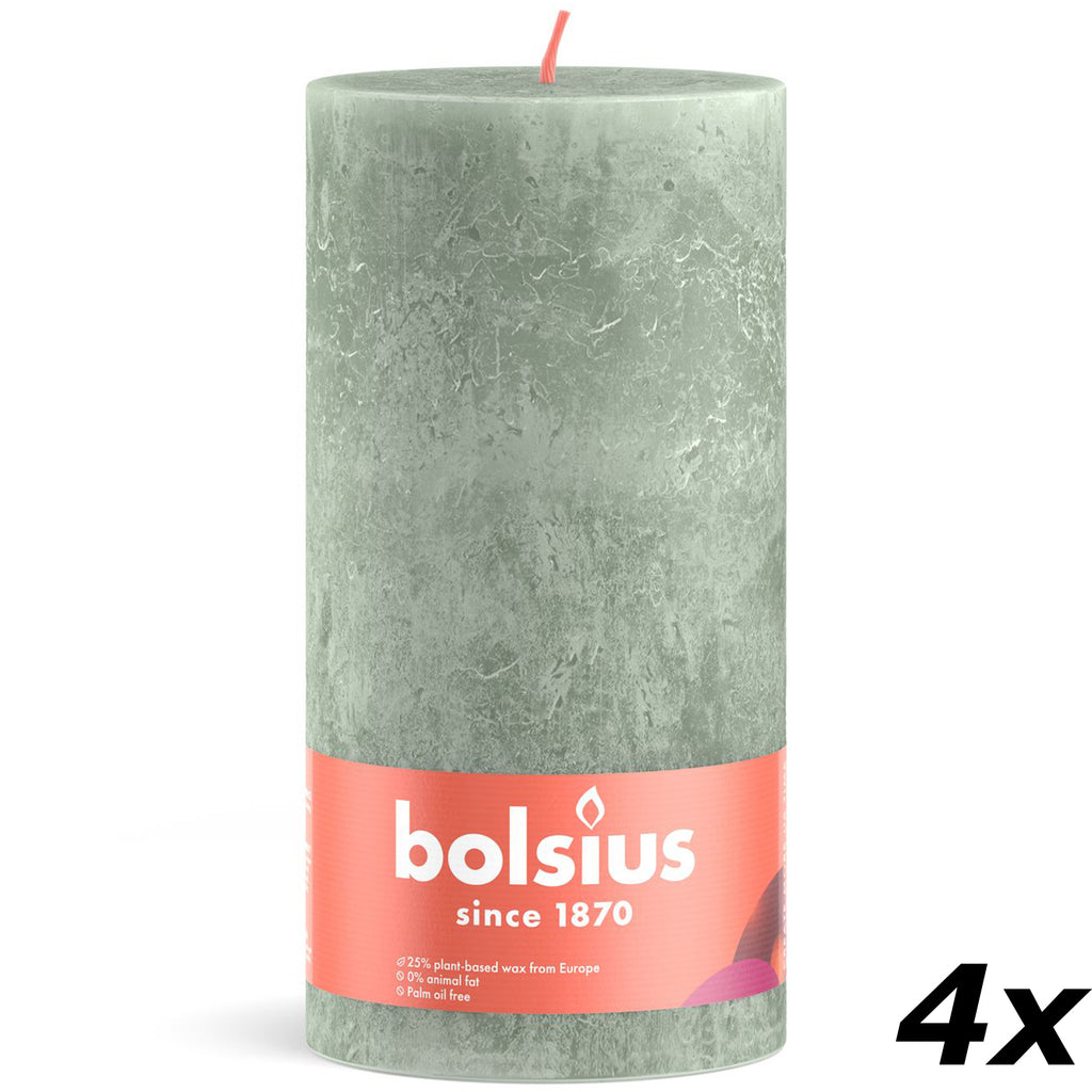 4er-Set Stumpenkerze - Höhe 30 cm - Durchmesser 10 cm - Rustik - Jade Grün