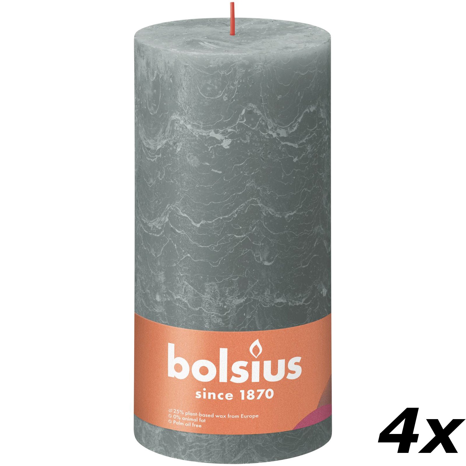 4er-Set Stumpenkerze - Höhe 30 cm - Durchmesser 10 cm - Rustik - Eukalyptus