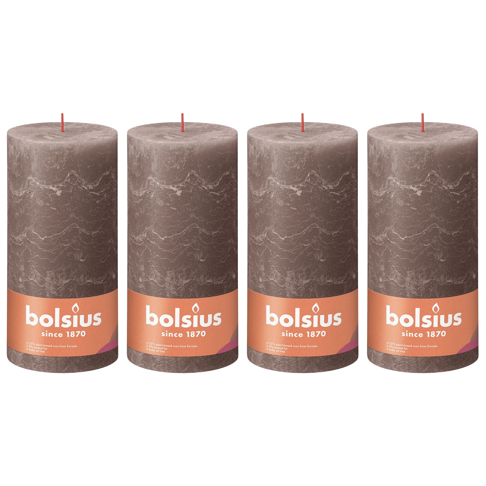 4er-Set Stumpenkerze - Höhe 20 cm - Durchmesser 10 cm - Rustik - Rustikales Taupe