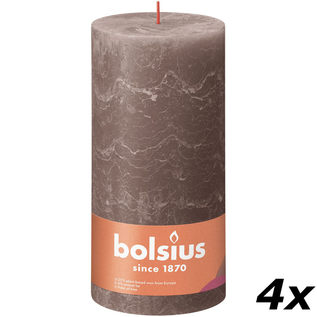 4er-Set Stumpenkerze - Höhe 20 cm - Durchmesser 10 cm - Rustik - Rustikales Taupe