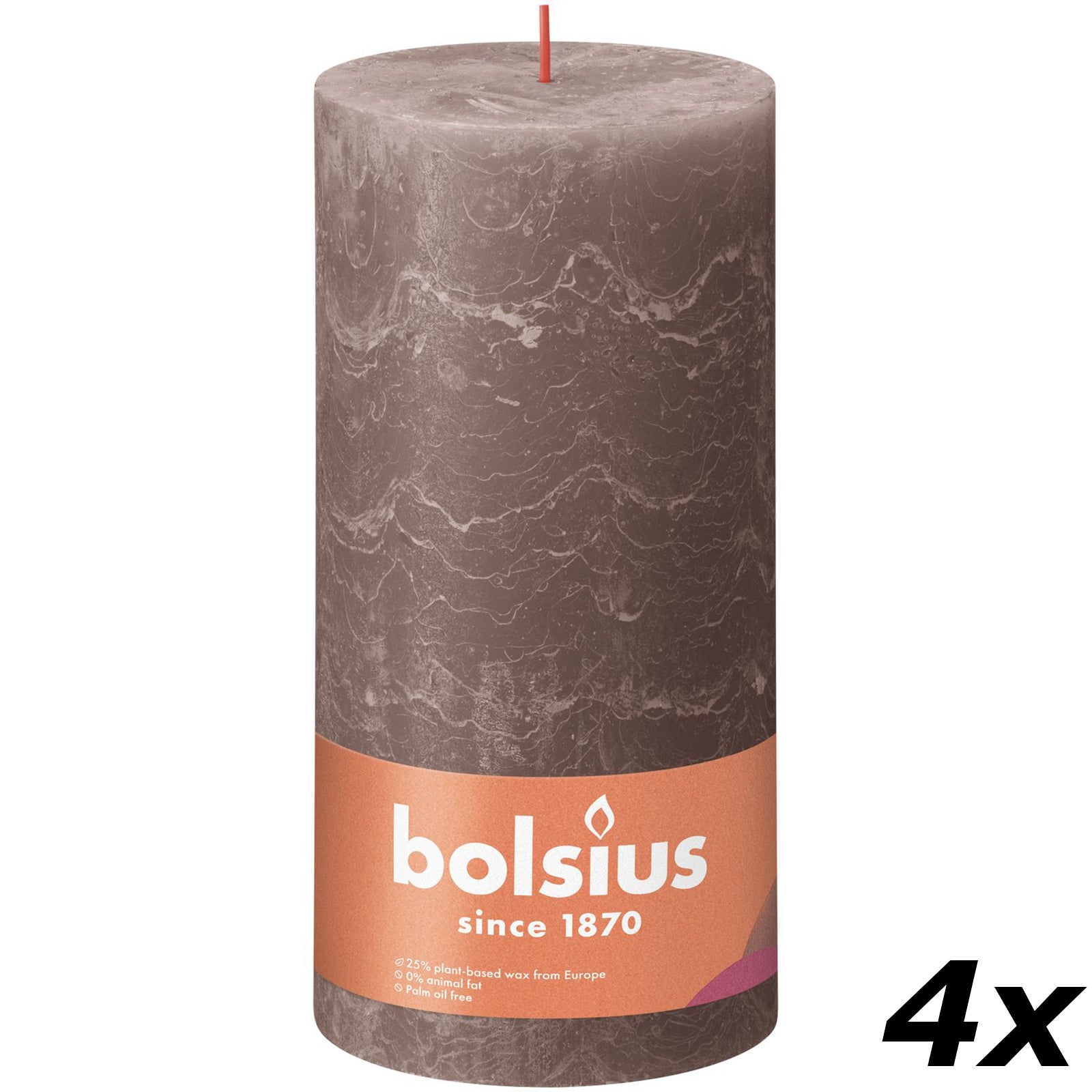 4er-Set Stumpenkerze - Höhe 20 cm - Durchmesser 10 cm - Rustik - Rustikales Taupe