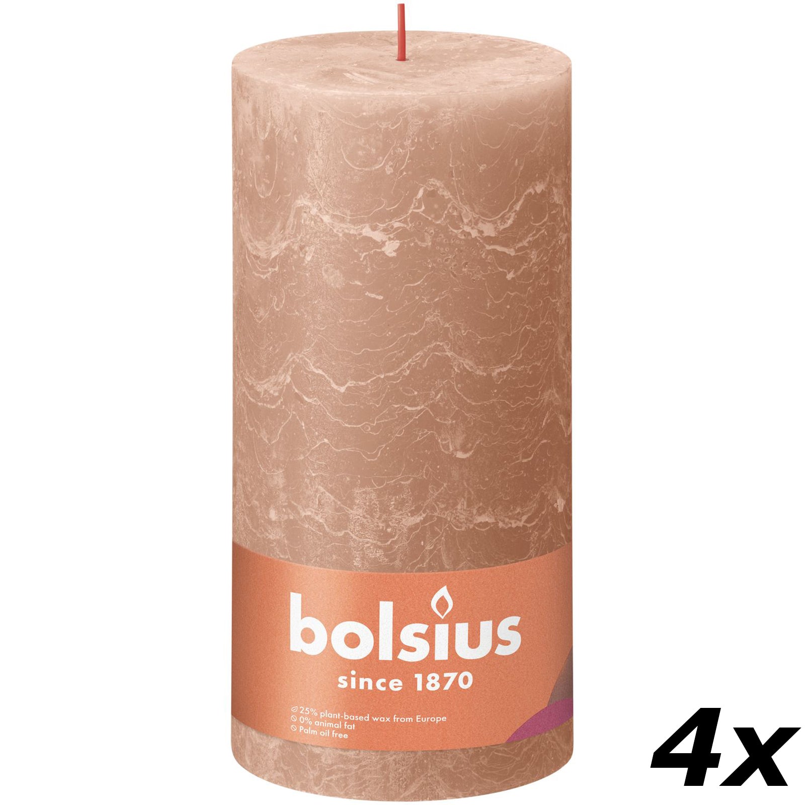 4er-Set Stumpenkerze - Höhe 20 cm - Durchmesser 10 cm - Rustik - Cremiges Caramel