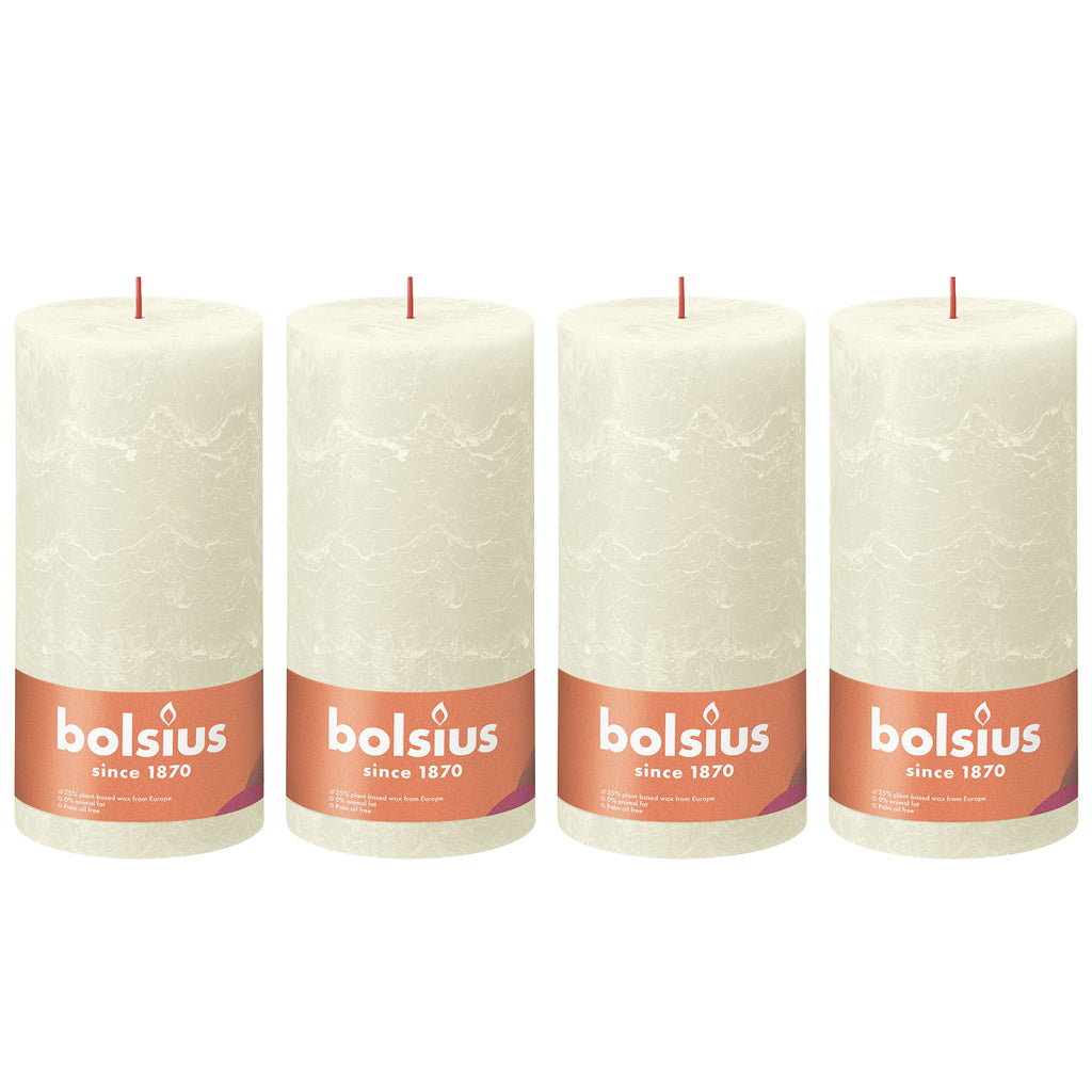 Ensemble de 4 bougies piliers - Hauteur 20 cm - Diamètre 10 cm - Style rustique - Couleur perle douce