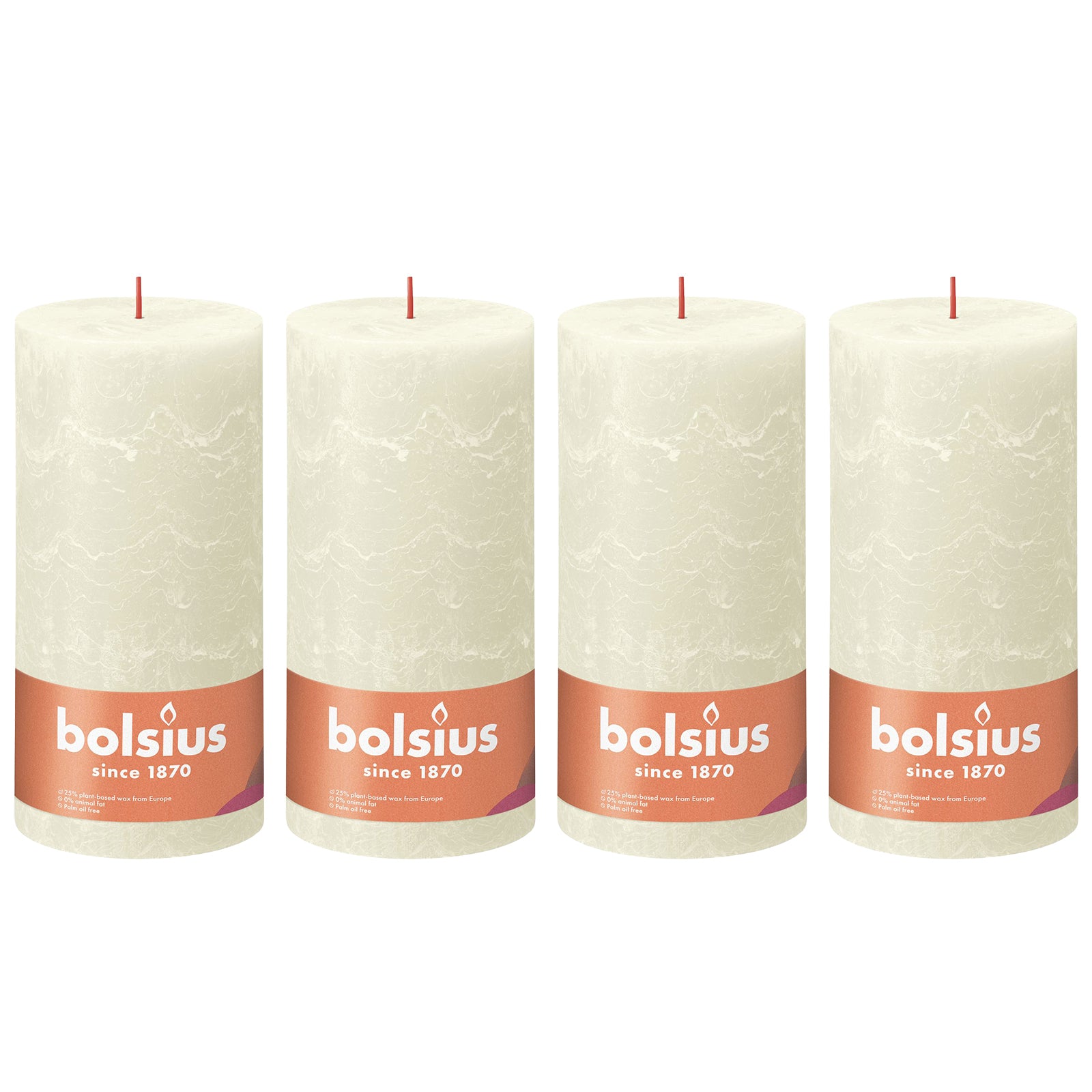 Ensemble de 4 bougies piliers - Hauteur 20 cm - Diamètre 10 cm - Style rustique - Couleur perle douce
