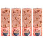 4er-Set Stumpenkerze - Höhe 20 cm - Durchmesser 10 cm - Rustik Print - Cremiges Caramel
