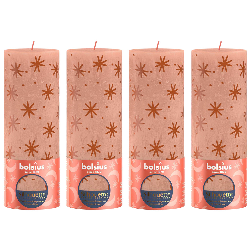 Set of 4 pillar candles - Height 20 cm - Diameter 10 cm - Rustic print - Creamy caramel