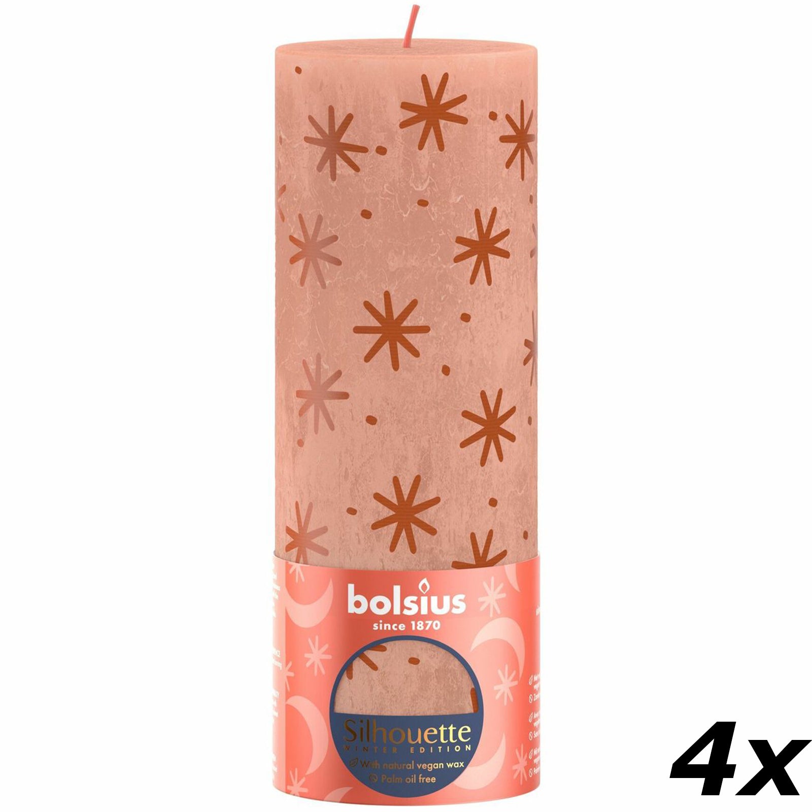 Set of 4 pillar candles - Height 20 cm - Diameter 10 cm - Rustic print - Creamy caramel