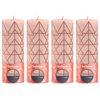 4er-Set Stumpenkerze - Höhe 19 cm - Durchmesser 6,8 cm - Rustik Print - Nebliges Rosa