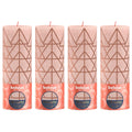 Set of 4 pillar candles - Height 19 cm - Diameter 6.8 cm - Rustic print - Misty pink