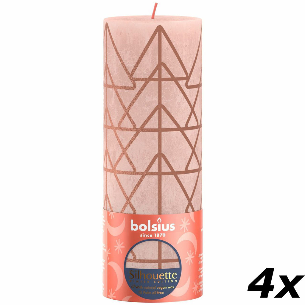 4er-Set Stumpenkerze - Höhe 19 cm - Durchmesser 6,8 cm - Rustik Print - Nebliges Rosa