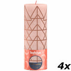 4er-Set Stumpenkerze - Höhe 19 cm - Durchmesser 6,8 cm - Rustik Print - Nebliges Rosa