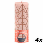 Set of 4 pillar candles - Height 19 cm - Diameter 6.8 cm - Rustic print - Misty pink