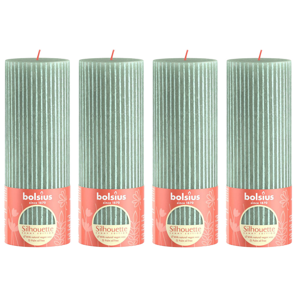 4er-Set Stumpenkerze - Höhe 19 cm - Durchmesser 6,8 cm - Rustik Print - Jade Grün