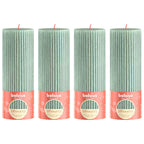 4er-Set Stumpenkerze - Höhe 19 cm - Durchmesser 6,8 cm - Rustik Print - Jade Grün