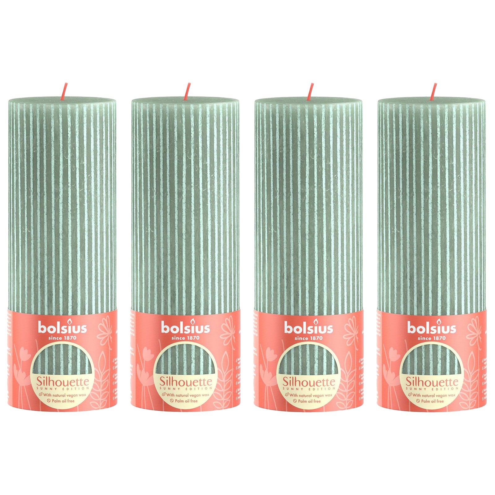 4er-Set Stumpenkerze - Höhe 19 cm - Durchmesser 6,8 cm - Rustik Print - Jade Grün