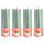 Set of 4 pillar candles - Height 19 cm - Diameter 6.8 cm - Rustic Print - Jade Green