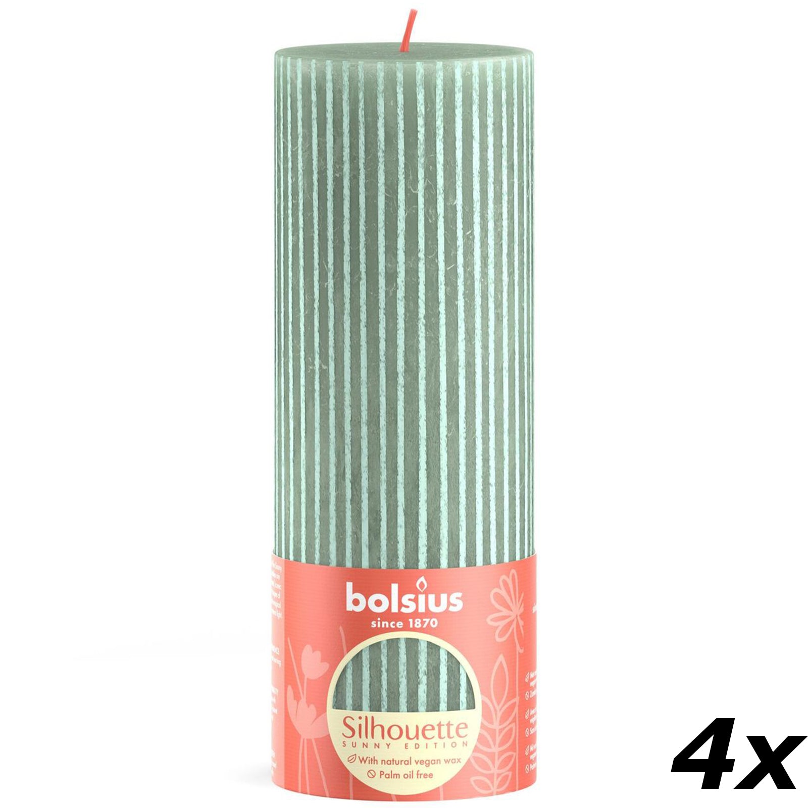 4er-Set Stumpenkerze - Höhe 19 cm - Durchmesser 6,8 cm - Rustik Print - Jade Grün