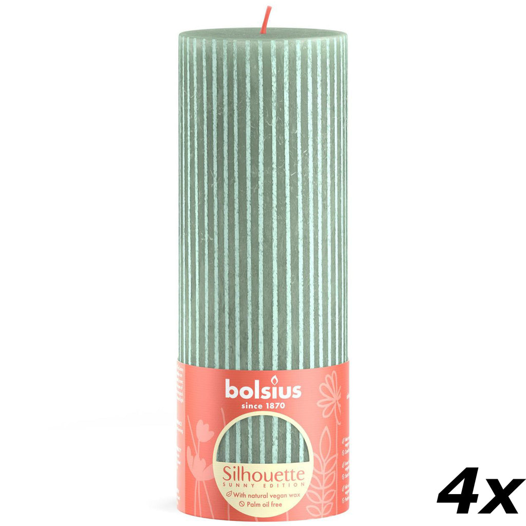 Set of 4 pillar candles - Height 19 cm - Diameter 6.8 cm - Rustic Print - Jade Green
