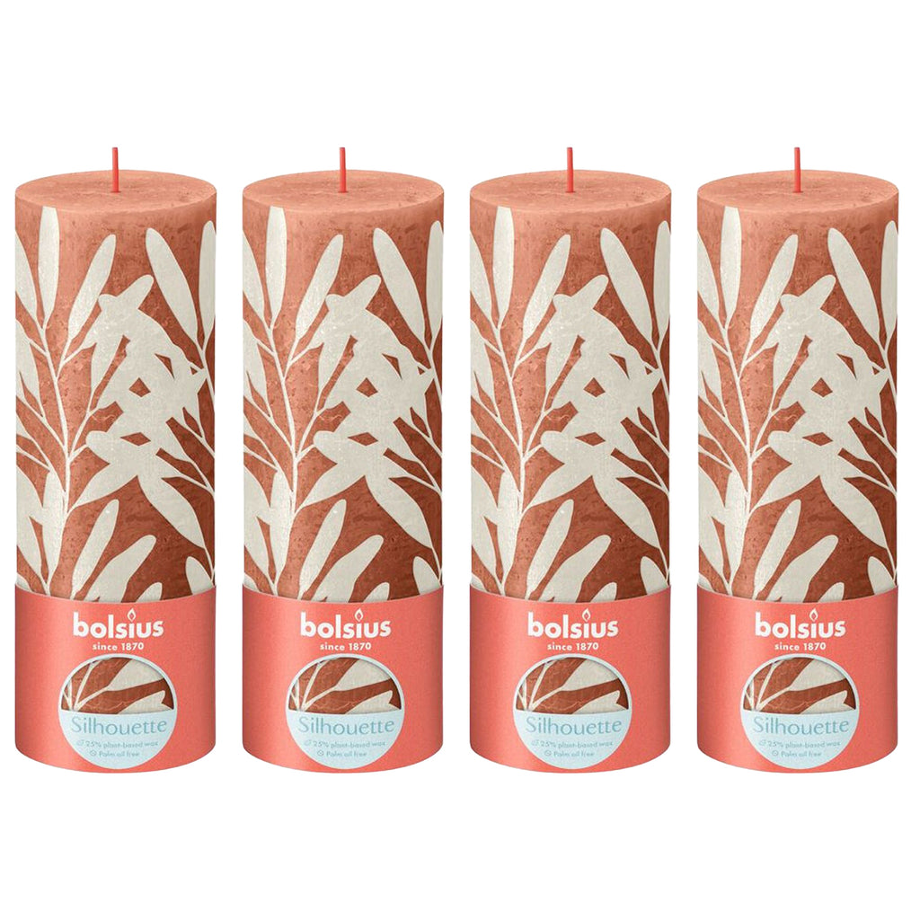 4er-Set Stumpenkerze - Höhe 19 cm - Durchmesser 6,8 cm - Rustik Print - Rostiges Rosa