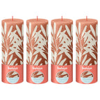 4er-Set Stumpenkerze - Höhe 19 cm - Durchmesser 6,8 cm - Rustik Print - Rostiges Rosa