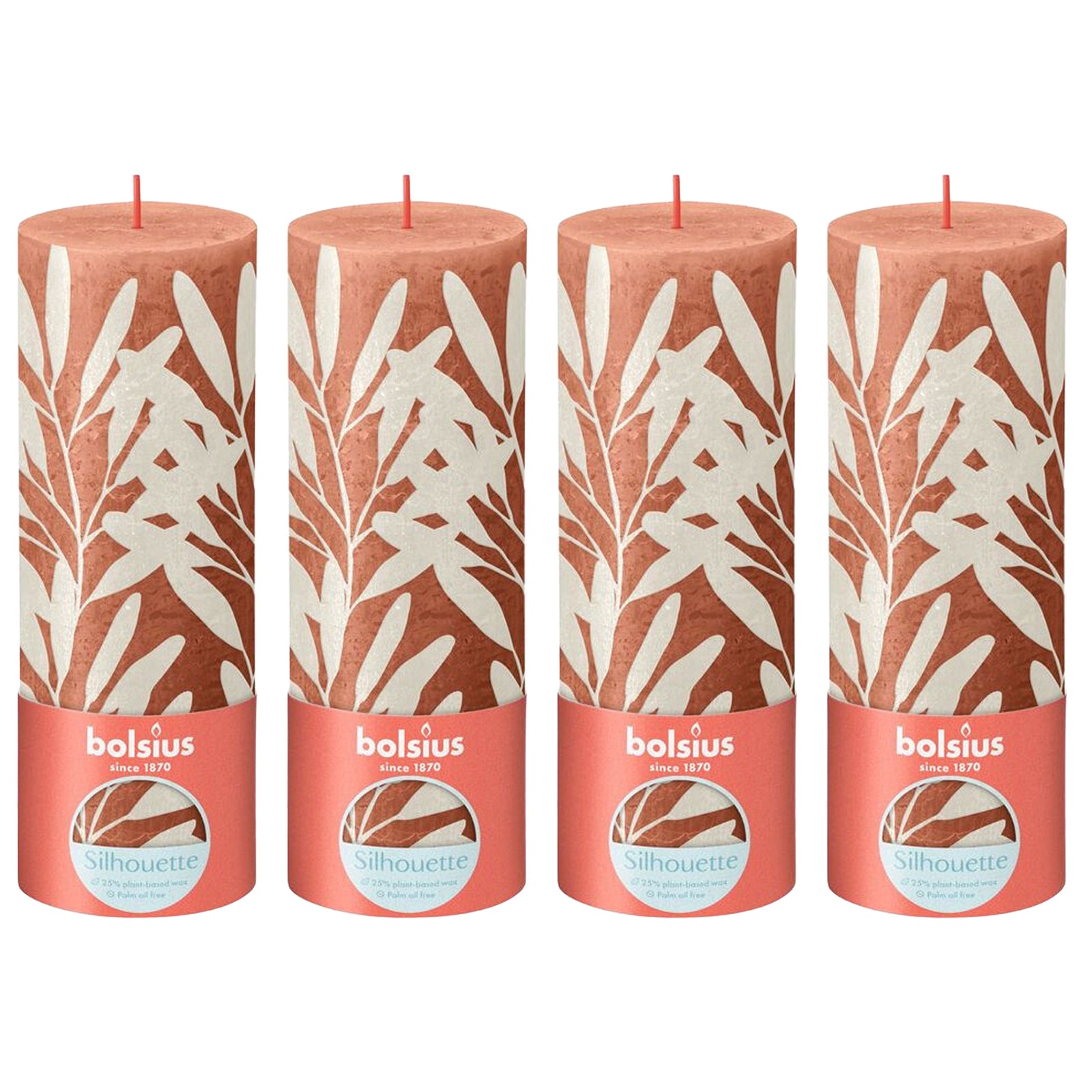 4er-Set Stumpenkerze - Höhe 19 cm - Durchmesser 6,8 cm - Rustik Print - Rostiges Rosa