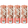 4er-Set Stumpenkerze - Höhe 19 cm - Durchmesser 6,8 cm - Rustik Print - Rostiges Rosa
