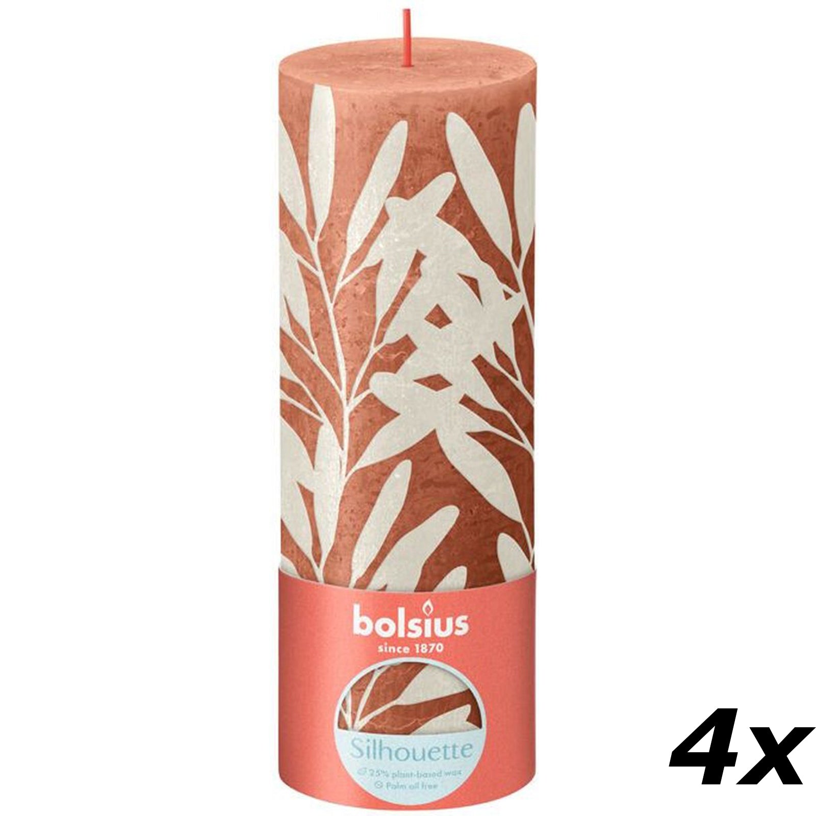 4er-Set Stumpenkerze - Höhe 19 cm - Durchmesser 6,8 cm - Rustik Print - Rostiges Rosa