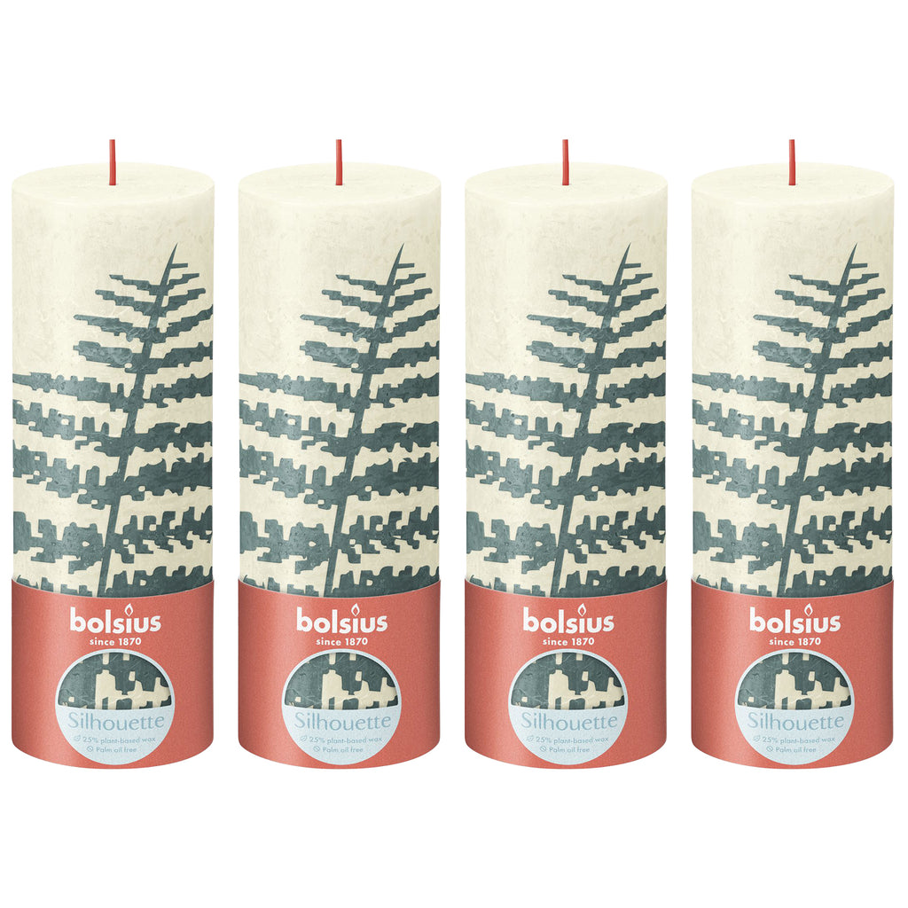 4er-Set Stumpenkerze - Höhe 19 cm - Durchmesser 6,8 cm - Rustik Print - Weiche Perle