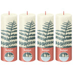 4er-Set Stumpenkerze - Höhe 19 cm - Durchmesser 6,8 cm - Rustik Print - Weiche Perle