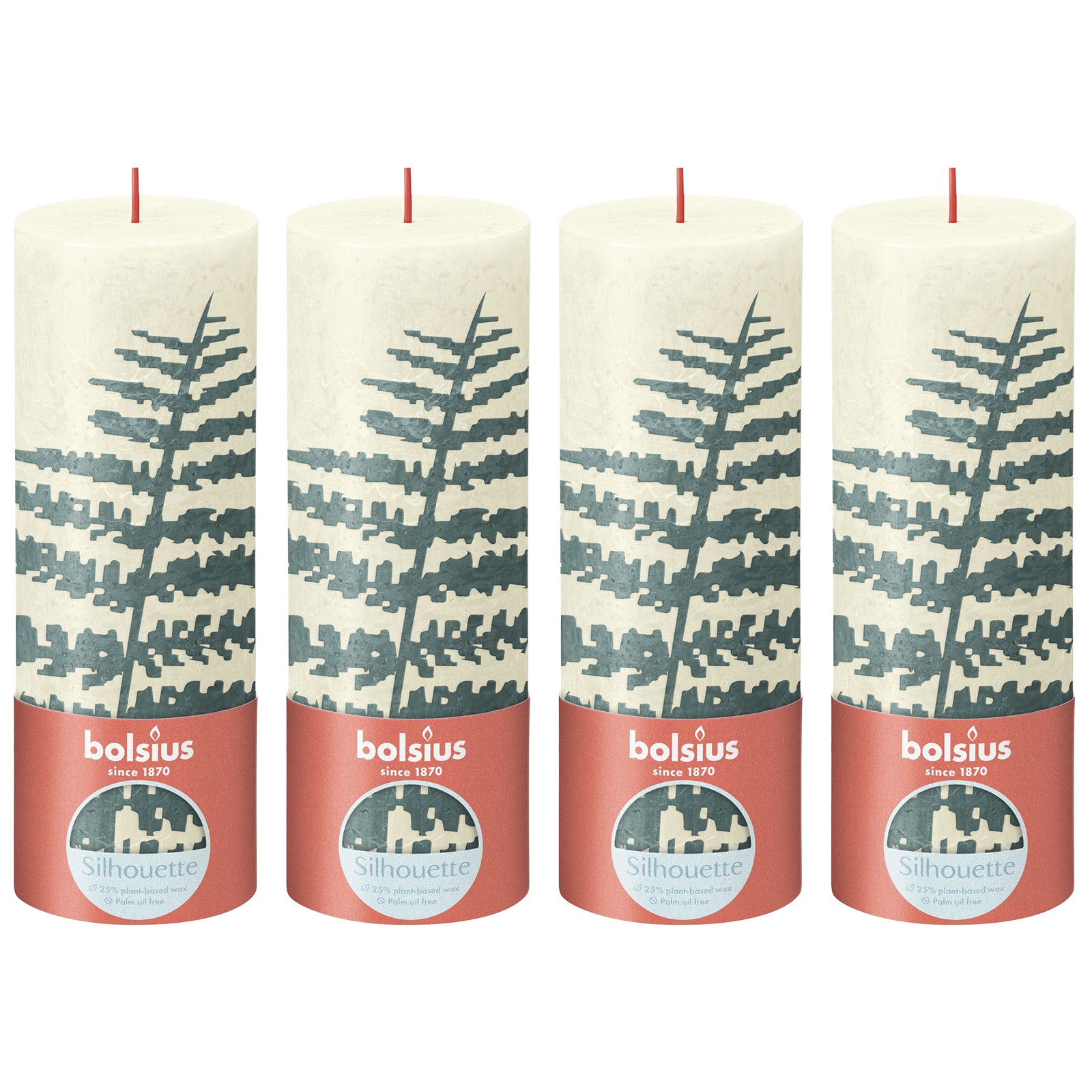 4er-Set Stumpenkerze - Höhe 19 cm - Durchmesser 6,8 cm - Rustik Print - Weiche Perle