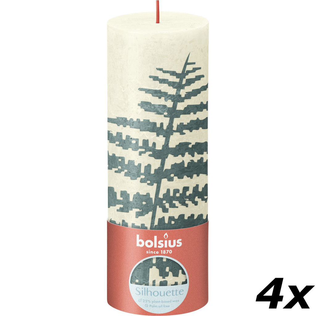 4er-Set Stumpenkerze - Höhe 19 cm - Durchmesser 6,8 cm - Rustik Print - Weiche Perle