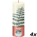 4er-Set Stumpenkerze - Höhe 19 cm - Durchmesser 6,8 cm - Rustik Print - Weiche Perle