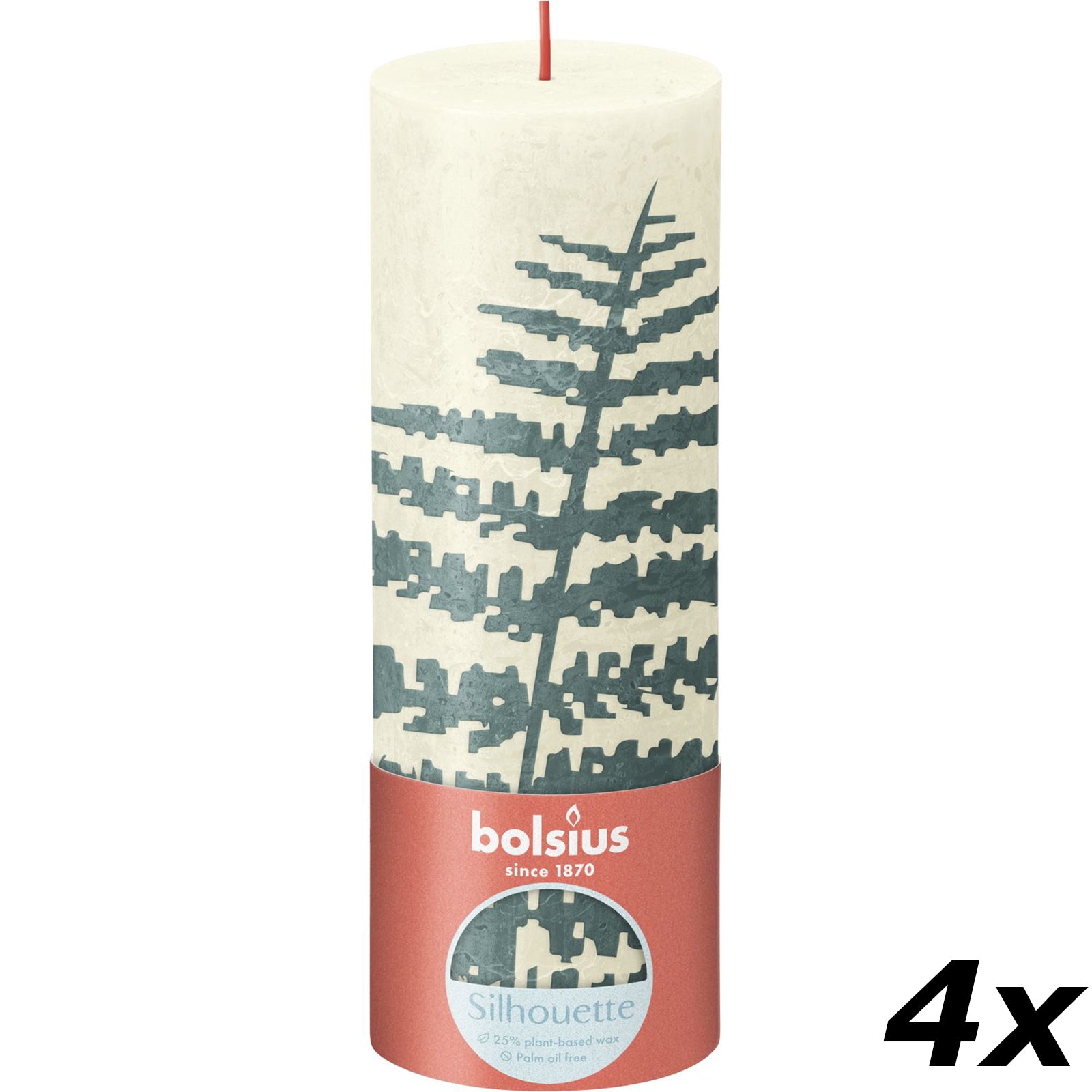 4er-Set Stumpenkerze - Höhe 19 cm - Durchmesser 6,8 cm - Rustik Print - Weiche Perle