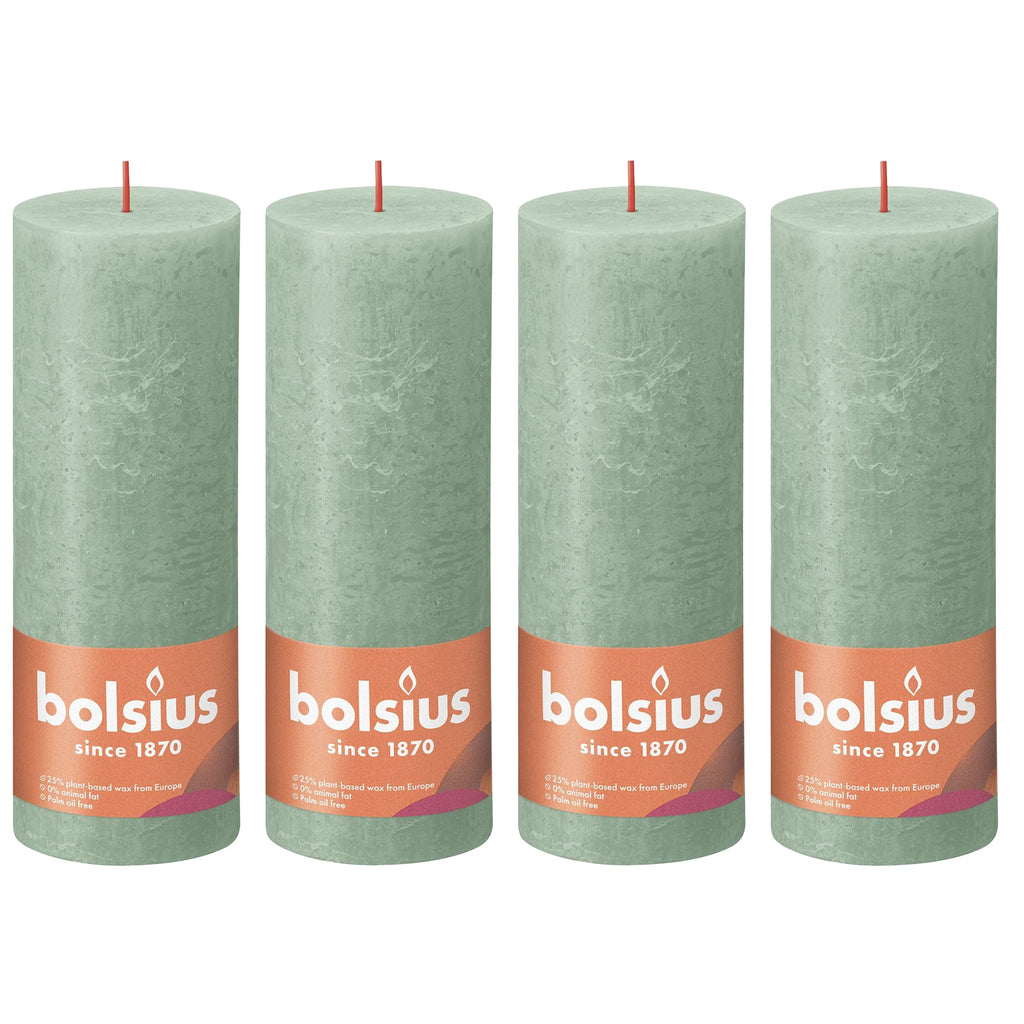 4er-Set Stumpenkerze - Höhe 19 cm - Durchmesser 6,8 cm - Rustik - Salbeigrün