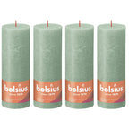 4er-Set Stumpenkerze - Höhe 19 cm - Durchmesser 6,8 cm - Rustik - Salbeigrün