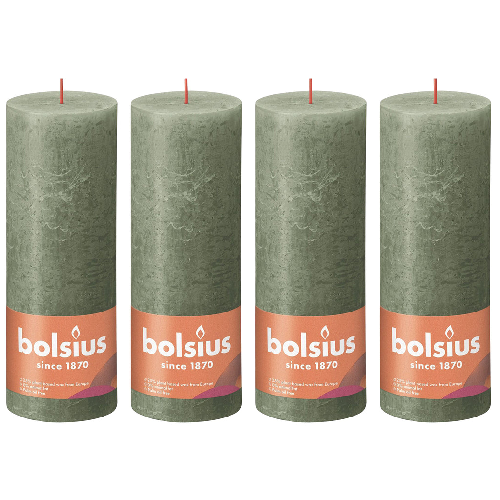 4er-Set Stumpenkerze - Höhe 19 cm - Durchmesser 6,8 cm - Rustik - Olivgrün