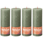 4er-Set Stumpenkerze - Höhe 19 cm - Durchmesser 6,8 cm - Rustik - Olivgrün